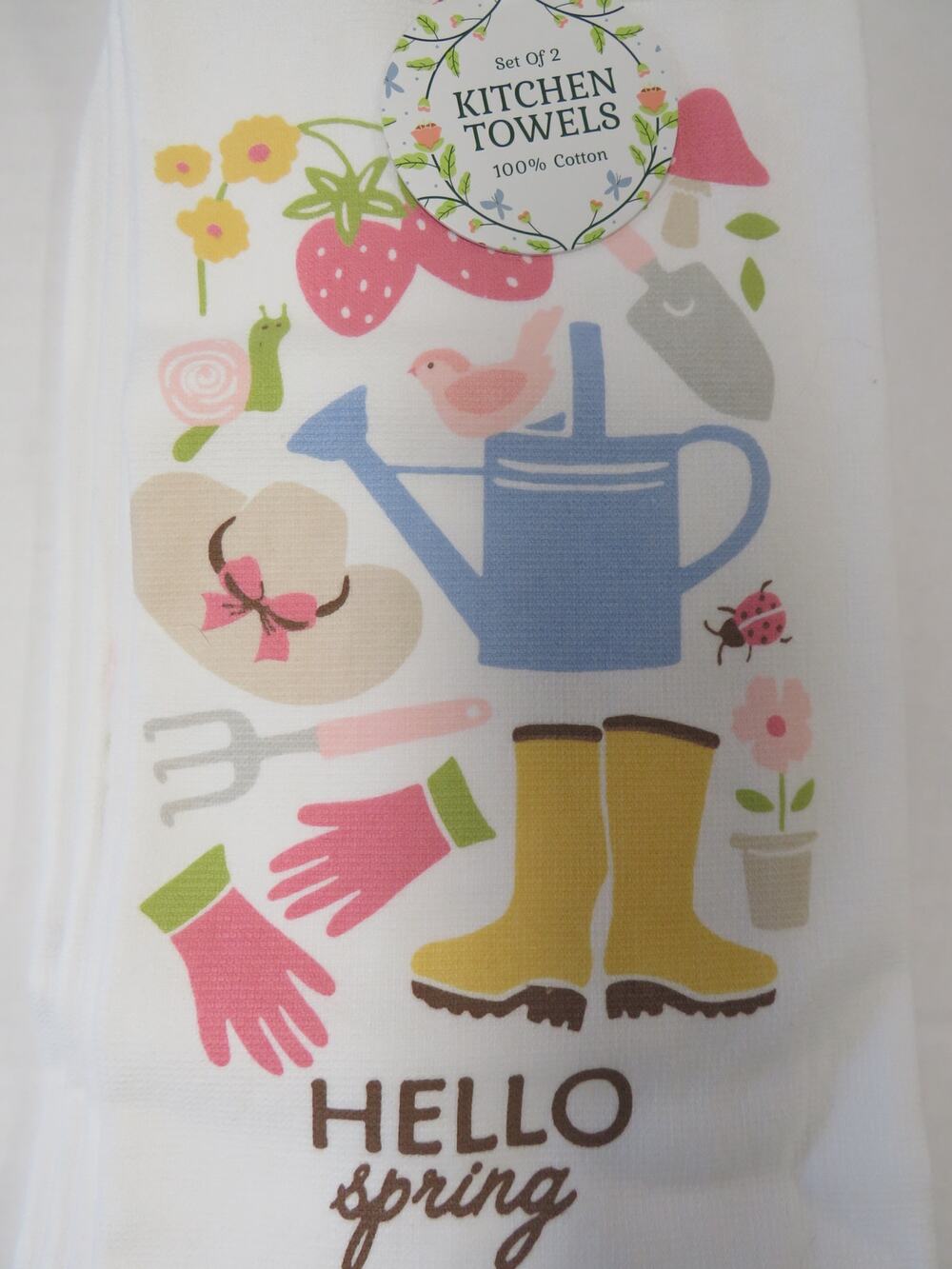 NWT Ritz Kitchen Towels Hello Spring Set of 2 Gardening 100% Cotton Cottagecore